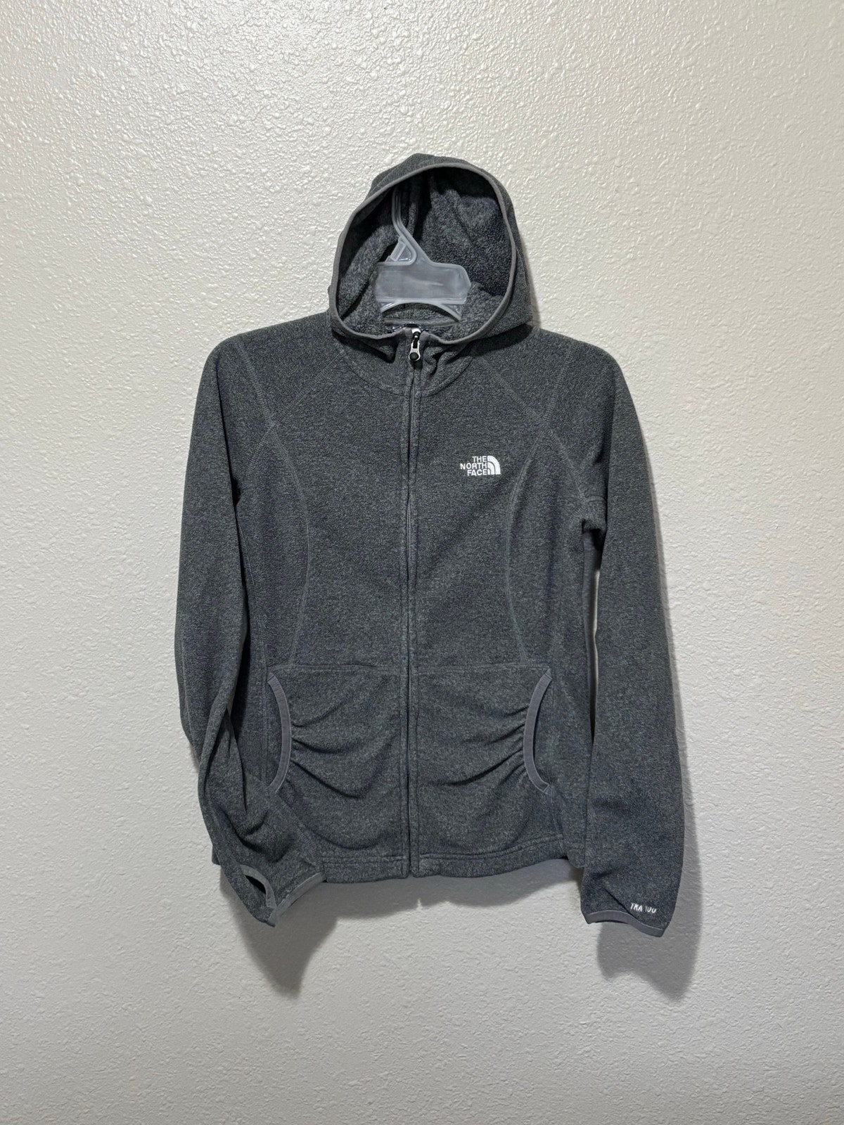 Womenâs North Face Gray Hooded Zip Fleece Tka 100 Jacket Lightweight, Size Small